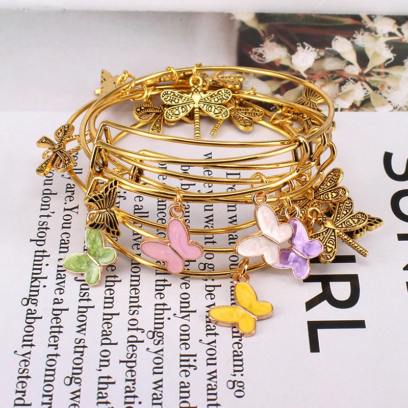 Miniatura: 5pcs Gold Color Bangle Bracelet Set Adjustable Wire Cuff Charm Bracelets