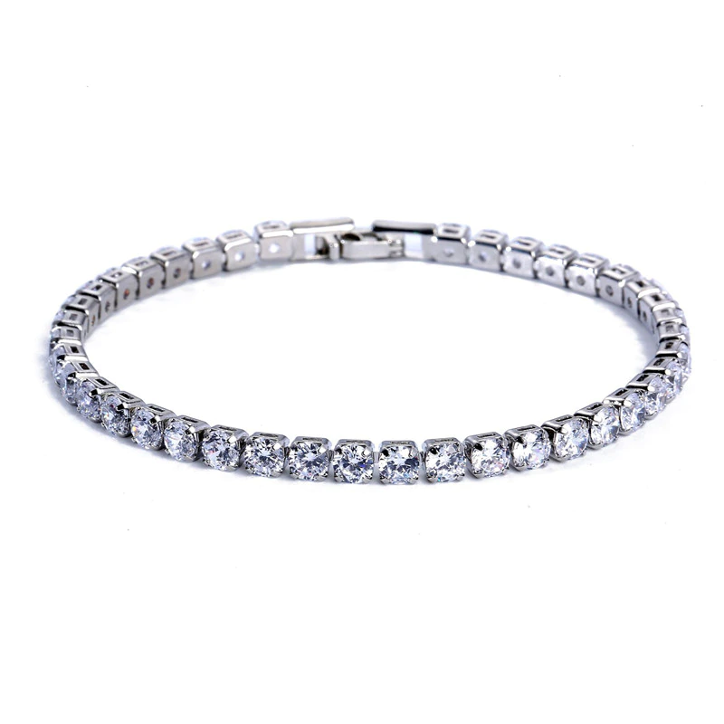 Thumbnail: 4mm Cubic Zirconia Bracelet Iced Out Chain Gold/Silver Color
