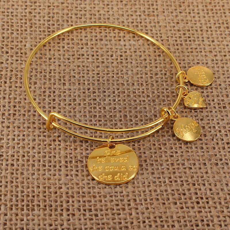 Thumbnail: 5pcs Gold Color Bangle Bracelet Set Adjustable Wire Cuff Charm Bracelets
