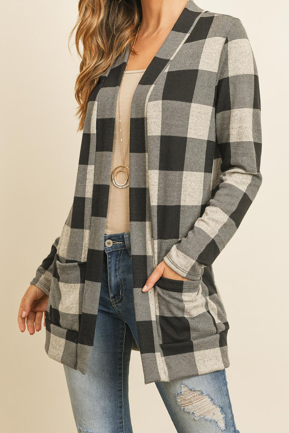 Thumbnail: Plaid Long Sleeved Front Pocket Open Cardigan