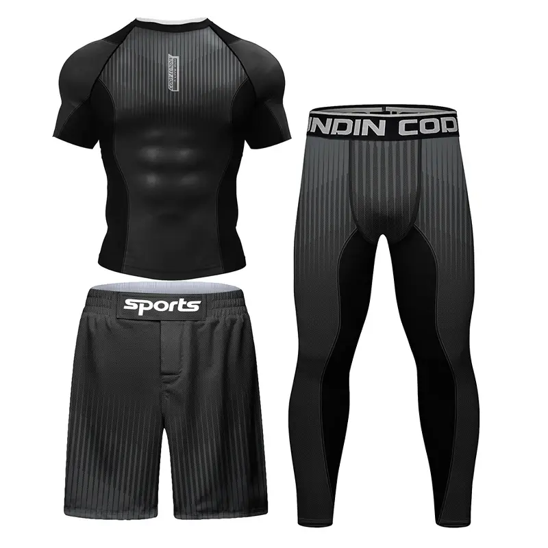 Thumbnail: Men's Rashguard Jiu Jitsu MMA TShirt + Pant Set
