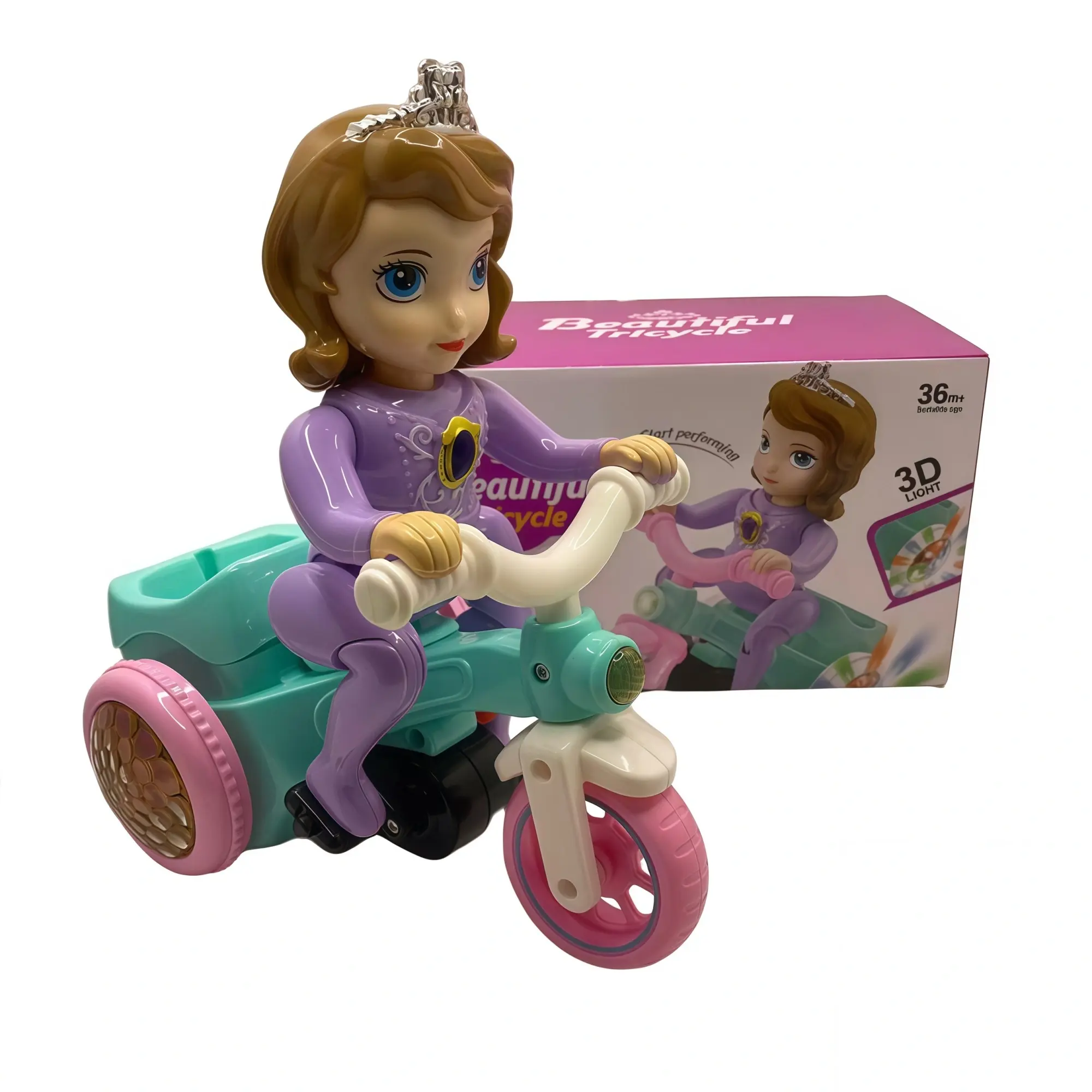 Tricycle princesse lumineux et musical pour enfants avec LED et mouvement automatique, jouet interactif sans piles incluses