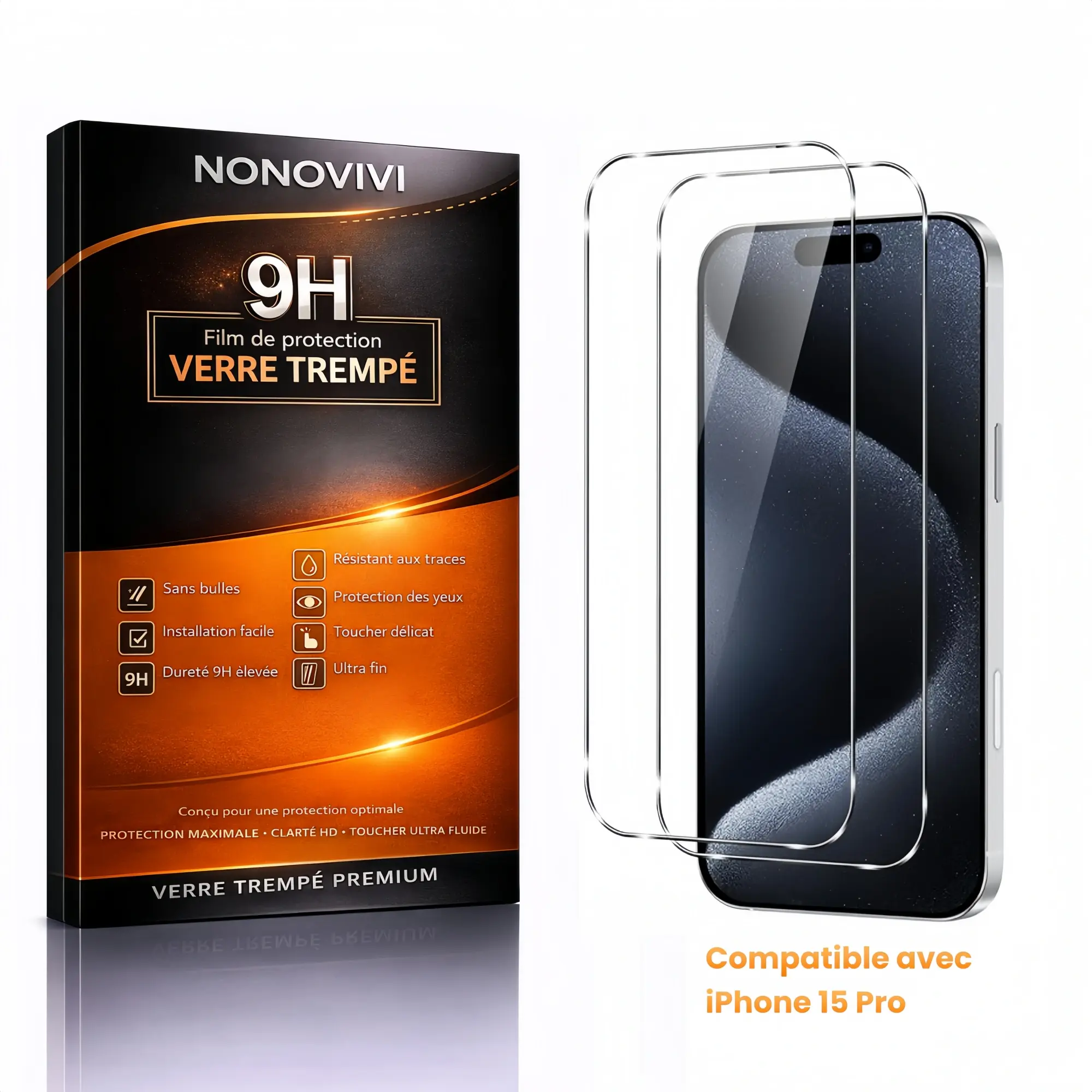 Film verre trempe pour iphone 15 pro NONOVIVI