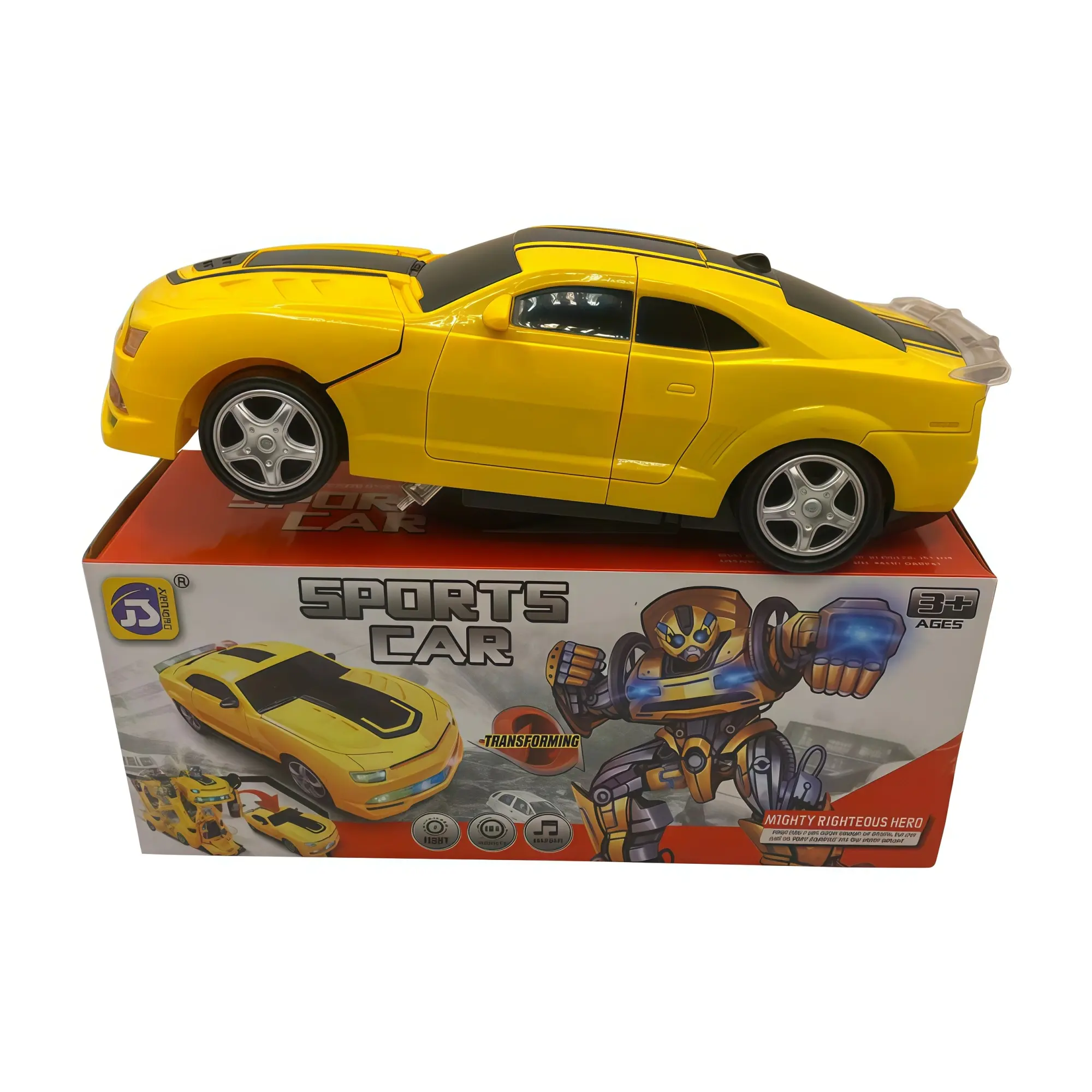 Voiture robot transformable jaune avec lumières LED et sons pour enfant 3 ans et plus