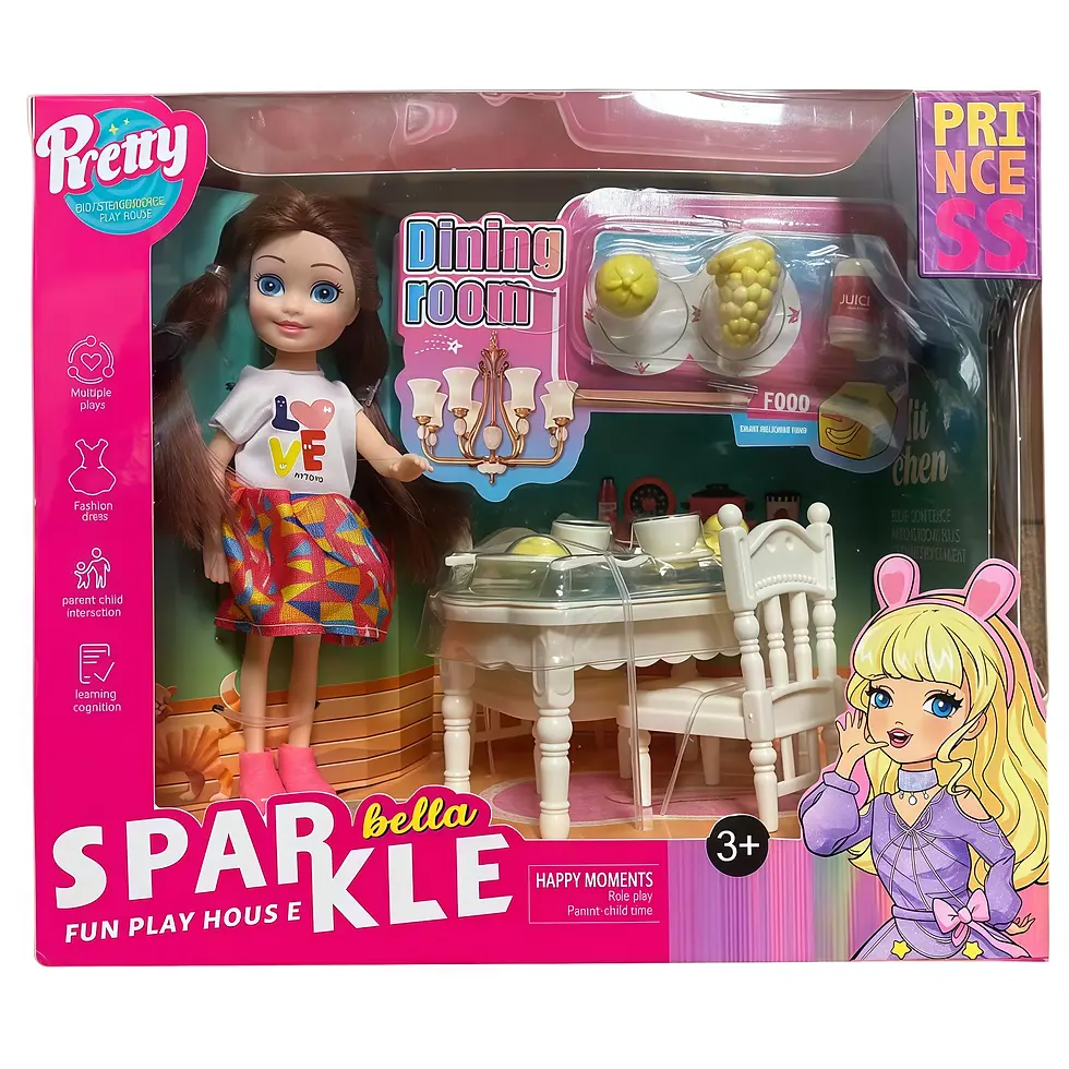 Poupée princesse avec table et repas – coffret salle à manger fille 3+