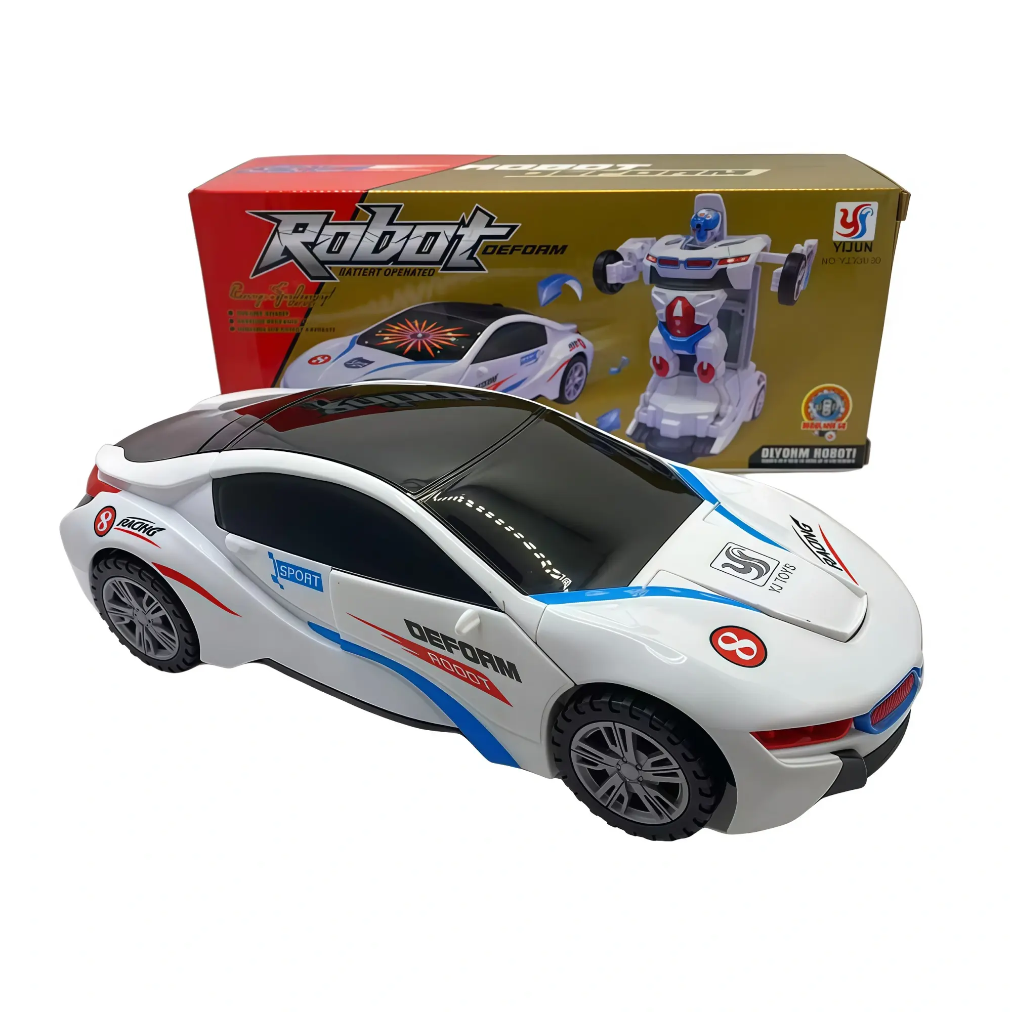 Voiture robot transformable automatique pour enfants avec lumières LED, musique intégrée et transformation voiture en robot