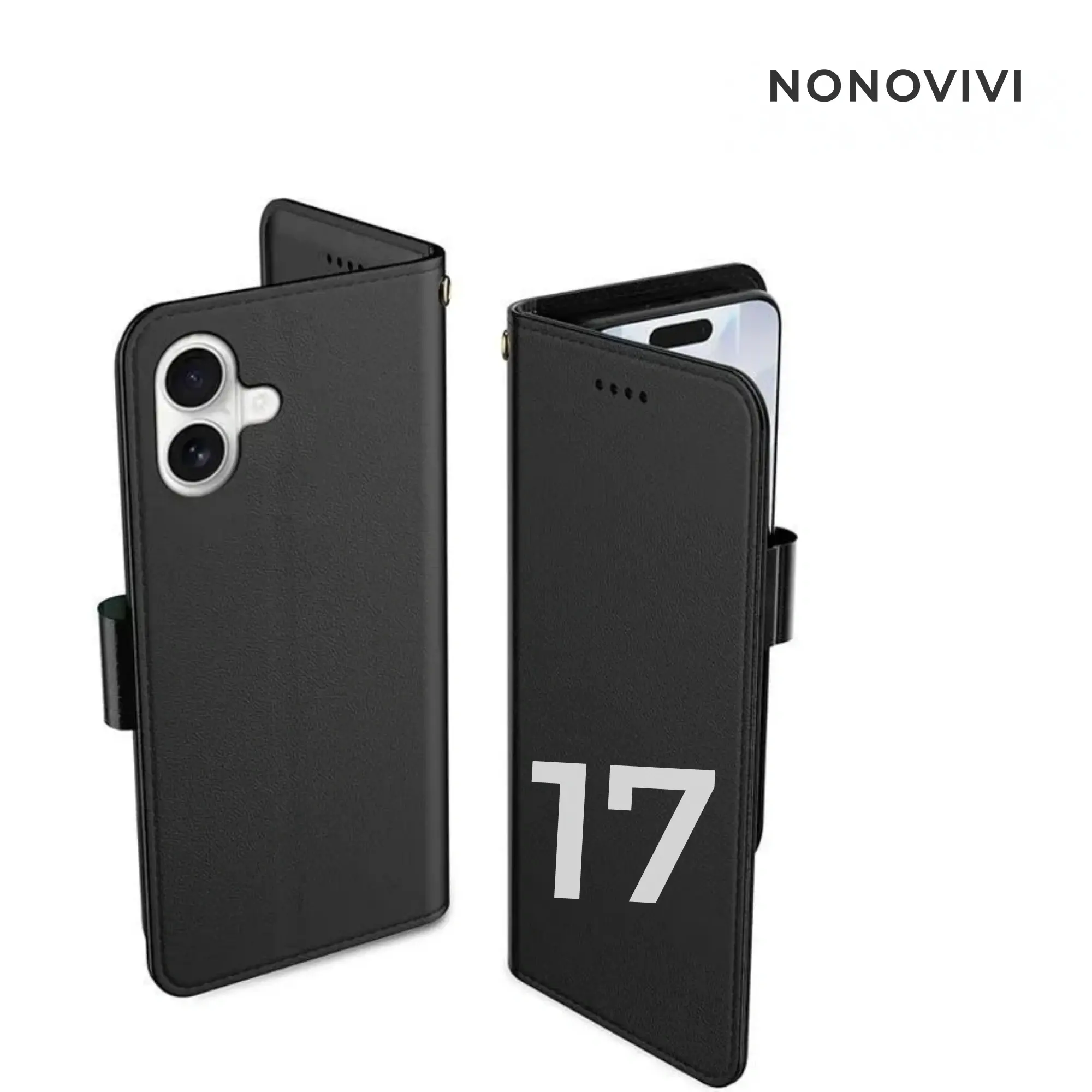 coque etui noir portefeuille iphone17etui