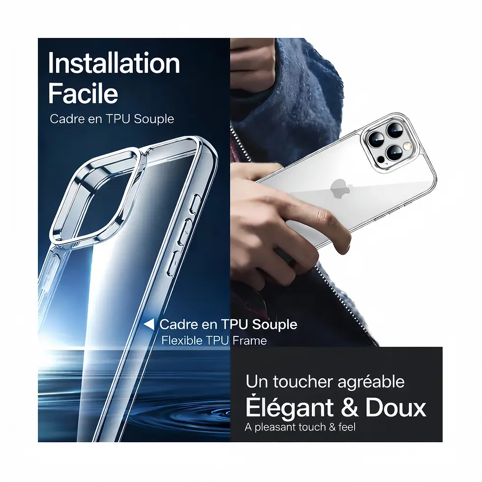 Miniature : coque iPhone 16 pro transparente TPU souple installation facile toucher agréable protection quotidienne
