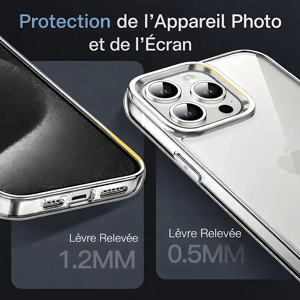 Thumbnail: coque transparente iphone 15 promax protection caméra et écran bords surélevés 1.2 mm écran 0.5 mm caméra antichoc protection