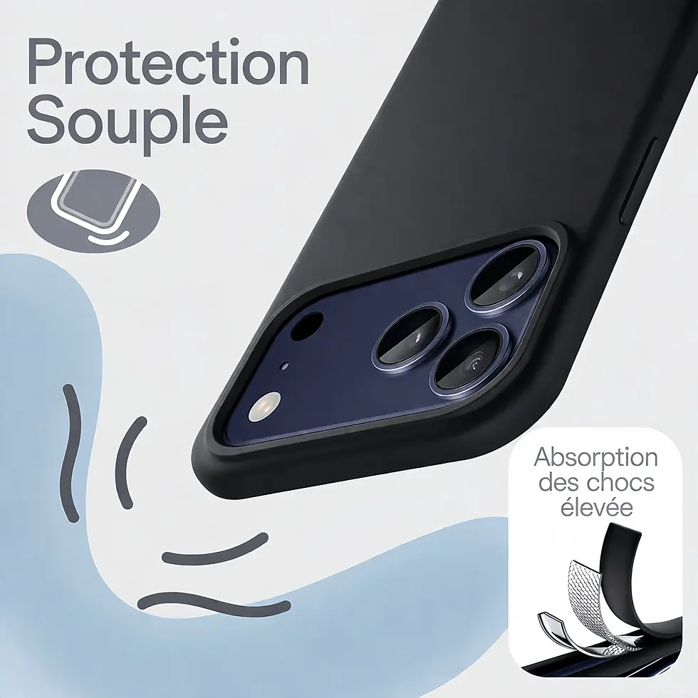 Miniature : coque noir  iphone 17 promax protection souple absorption des chocs antichoc protection caméra