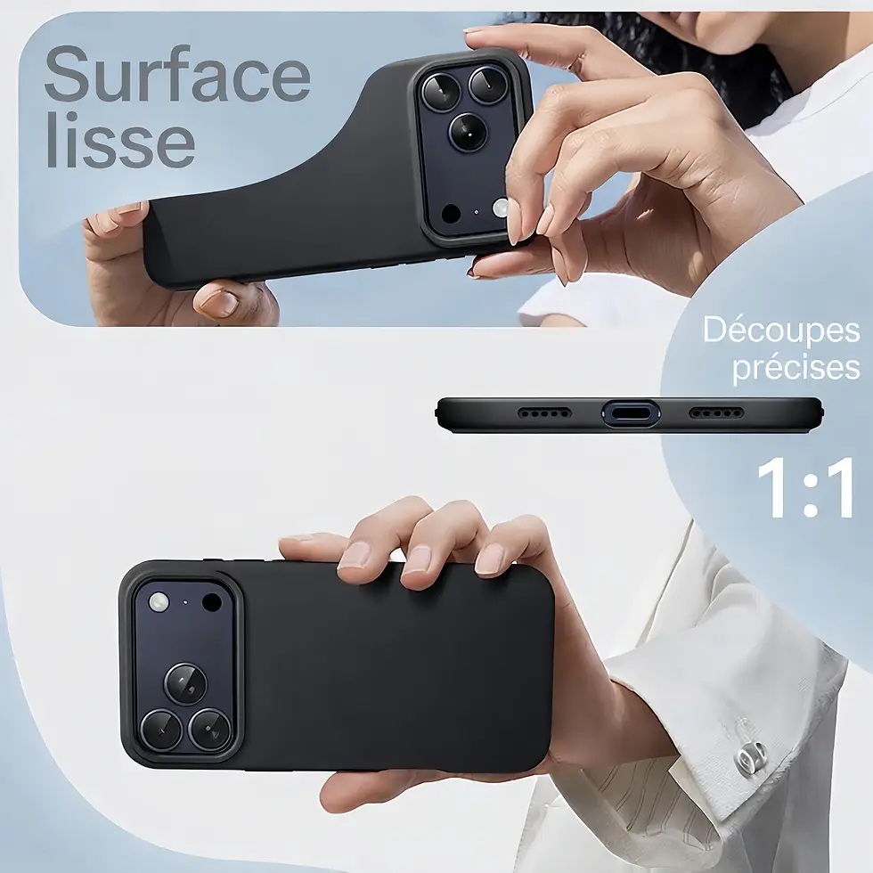 Miniature : coque noir iphone 17 promax surface lisse découpes précises accès boutons ports ajustement parfait