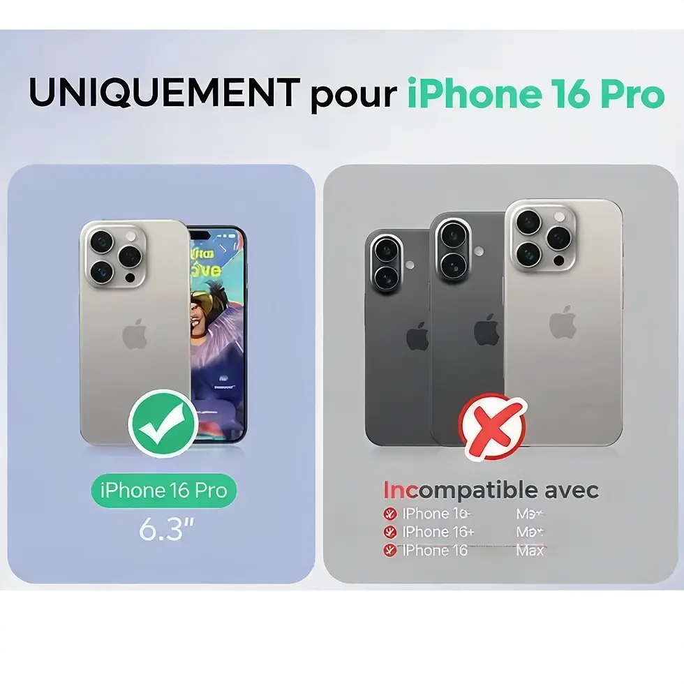 Étui TPU noir antichoc iPhone 16 pro avec protection caméra