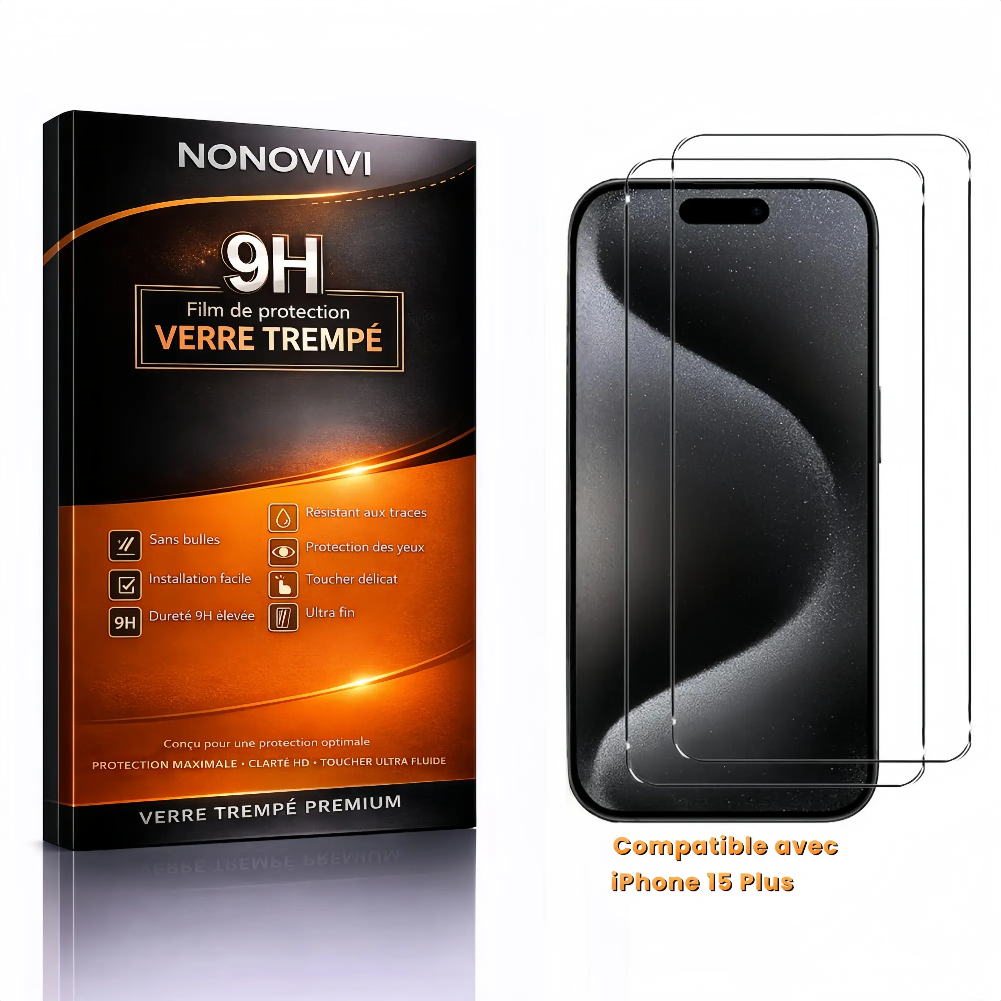 Film verre trempe pour iphone 15 plus NONOVIVI