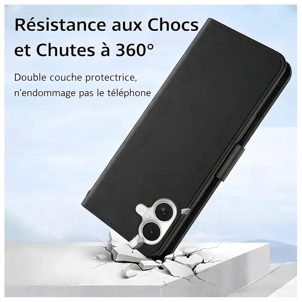 Thumbnail: coque portefeuille iphone 17 protection 360 degrés antichoc double couche résistante chutes