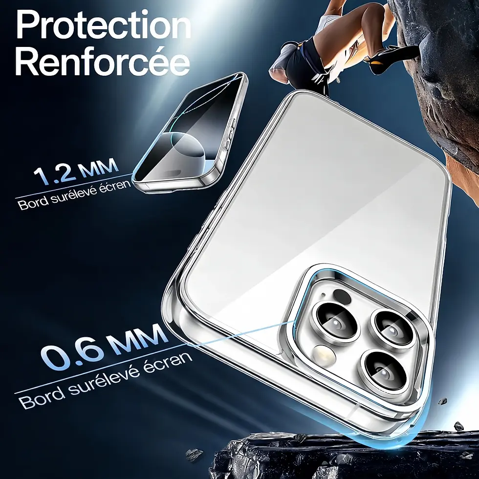 Miniature : coque transparente  iPhone 16 promax protection renforcée bords surélevés caméra anti-rayures