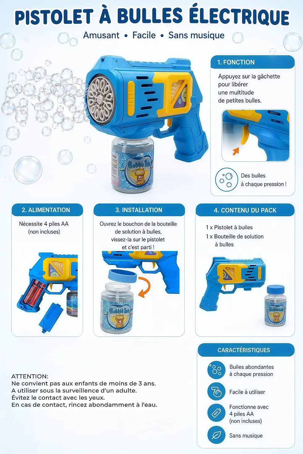 Thumbnail: Pistolet à bulles électrique pour enfants avec production automatique de bulles, jouet ludique pour extérieur et fêtes, facil