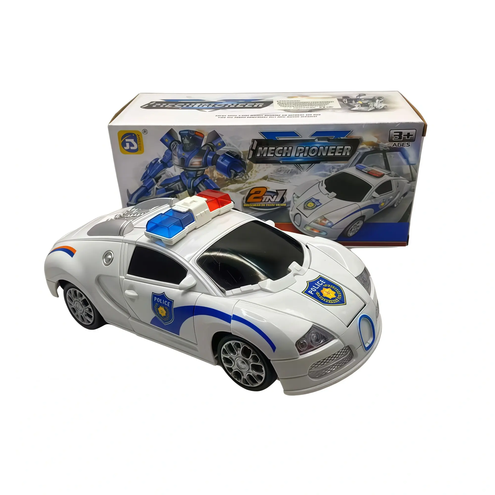 Transforming police robot car toy with lights and sound for kids