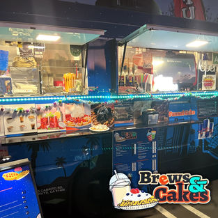 Brews and Cakes food truck open for business at a nighttime event