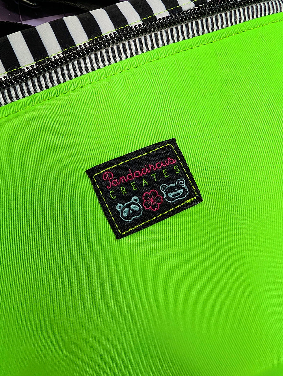Thumbnail: HANDMADE Neon Green and B&W Stripe crossbody purse
