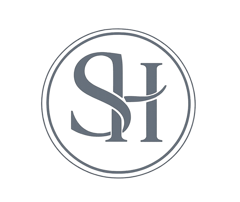 SH monogram logo in a circular frame