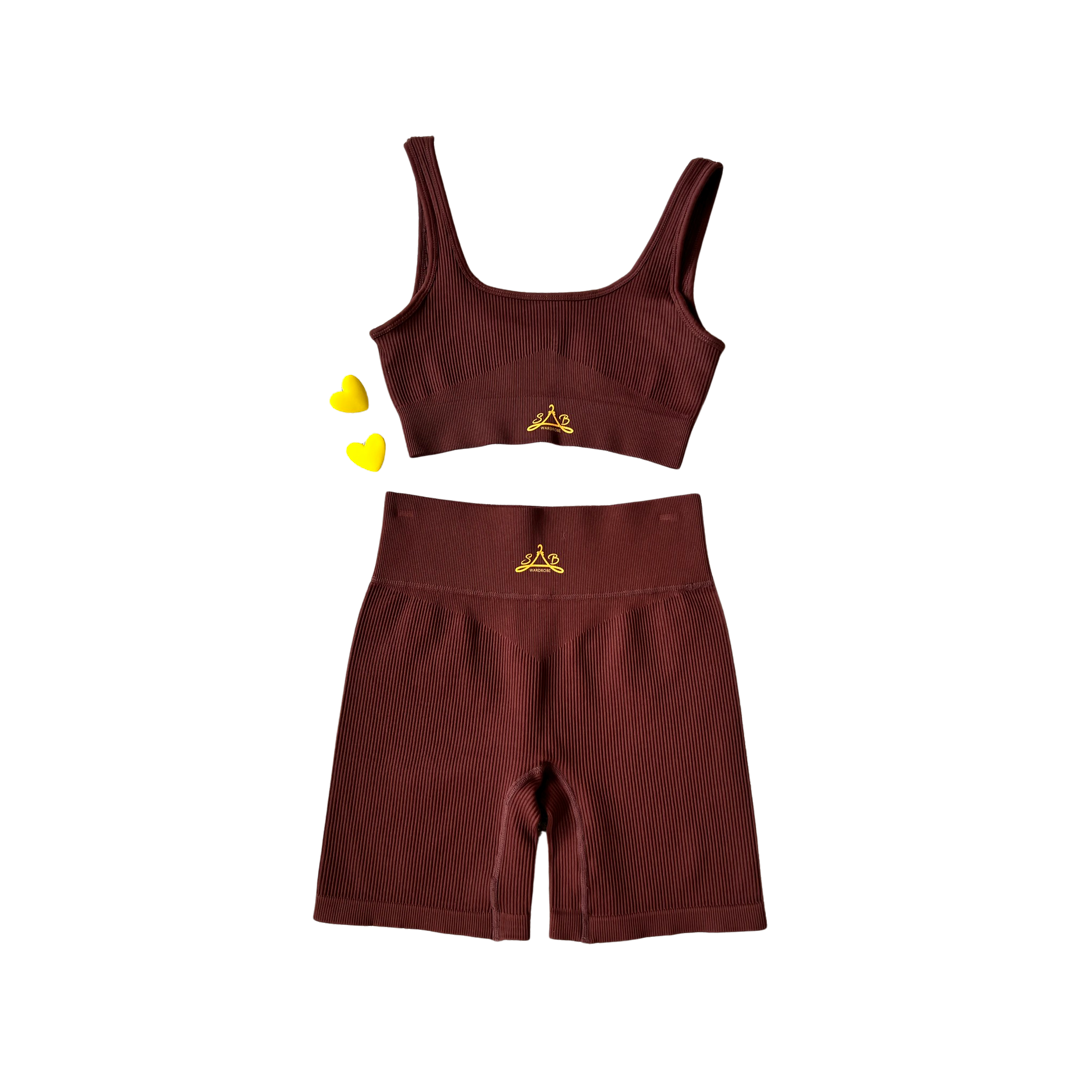 Choco Ribbed Biker Short Set