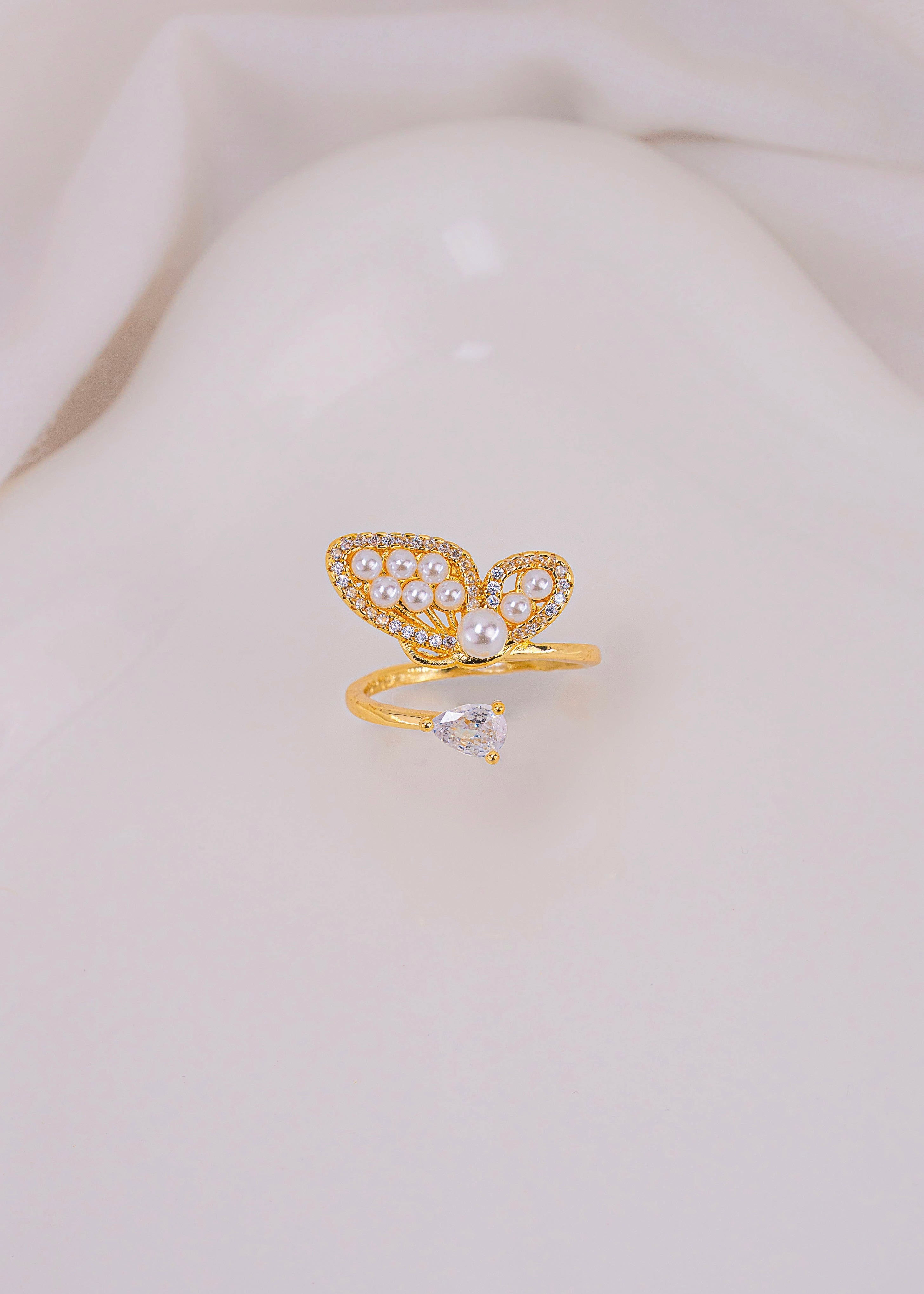 ANILLO MARIPOSA PERLAS DORADO