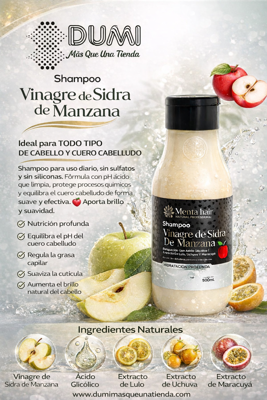 Shampoo Vinagre de Sidra De Manzana X 550ml