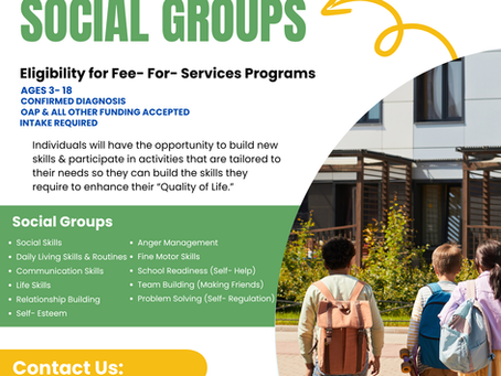 ASD Social Groups ages 3-18 Register Today
