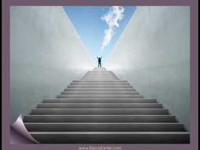 a person standing at the top of a high staircase with arms outstreatched