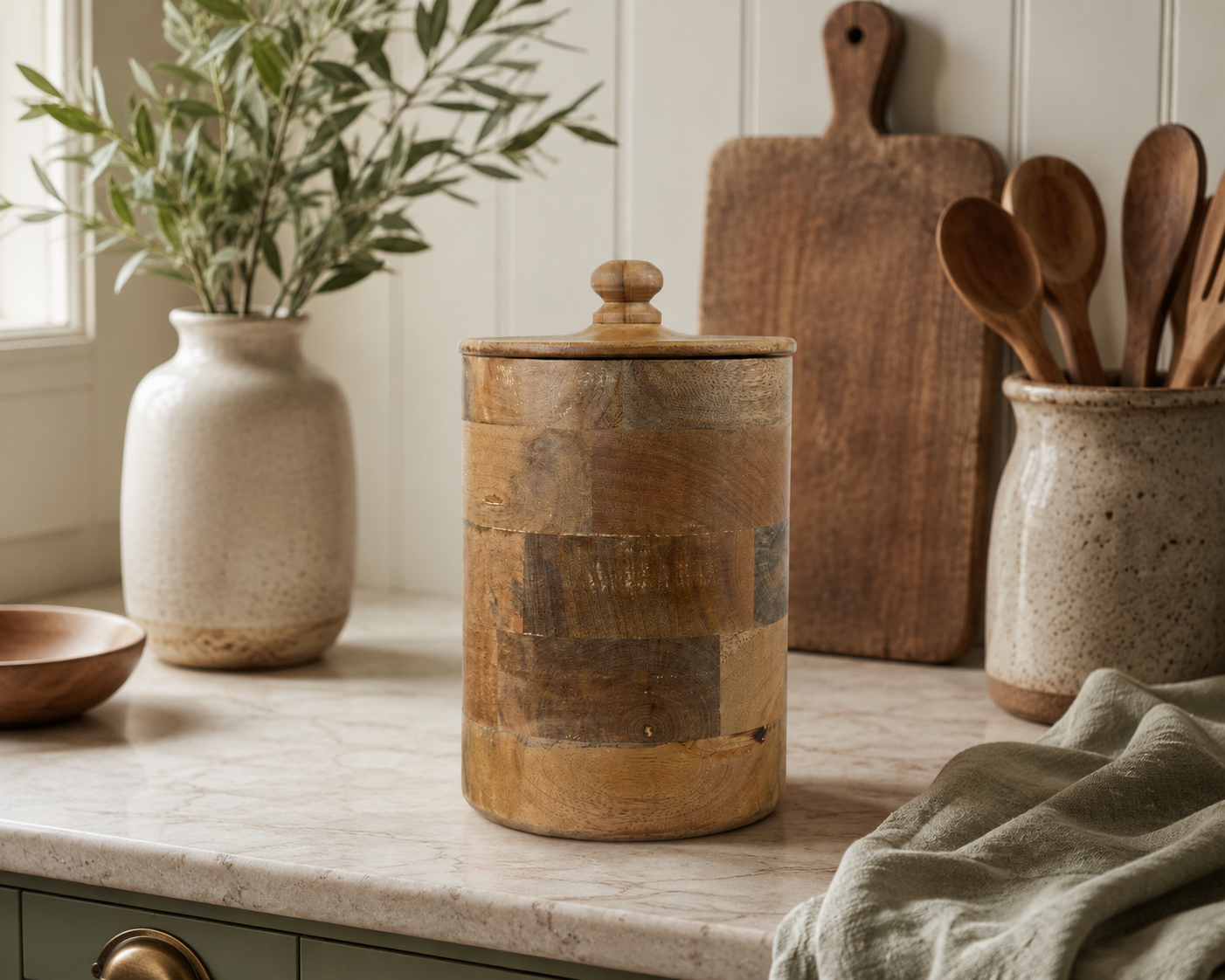 Rustic Patchwood Storage Canister