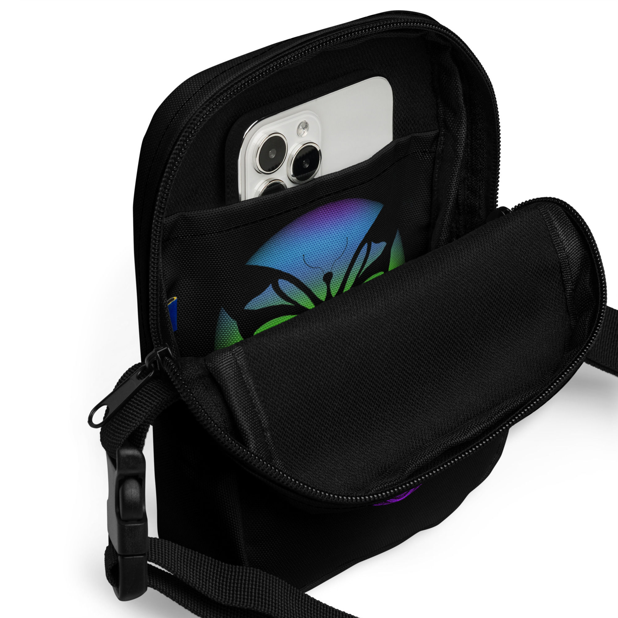 Rainbow Burst Zen Flower Utility Crossbody Bag