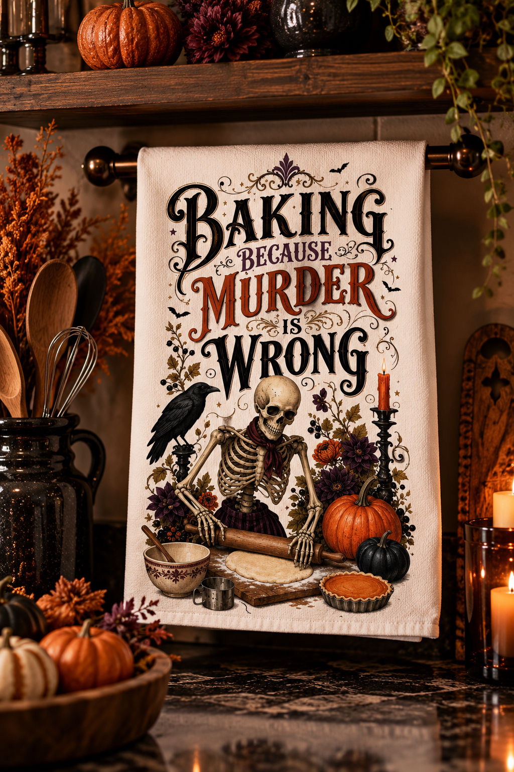 🥧 BAKING BECAUSE MURDER IS WRONG Microfiber Kitchen Hand Towel