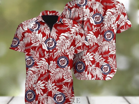 Red Aloha MLB Washington Nationals Hawaiian Shirt White Leaves Pattern Trendy Summer Gift