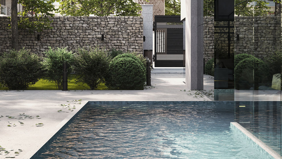 L-shaped concrete plunge pool maximizing a contemporary small courtyard in Newcastle with minimalist paving.