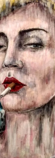 Milda June Art, Malboro mon amour, smoking woman painting, portrait, commission, expressive portrait, contemporary art, colourful portrait, art for sale, acrylic painting on canvas