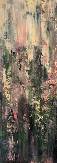 Milda June, lupines, commission art, UK artist, large abstract painting, gold details, gloomy landscape, abstract landscape, turquoise painting, art for sale, art for home decoration