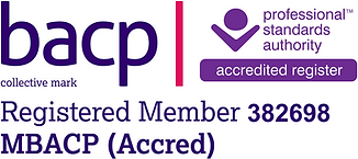 Logo showing BACP Accredited Membership, and the Professional Standards Authority Accredited Register