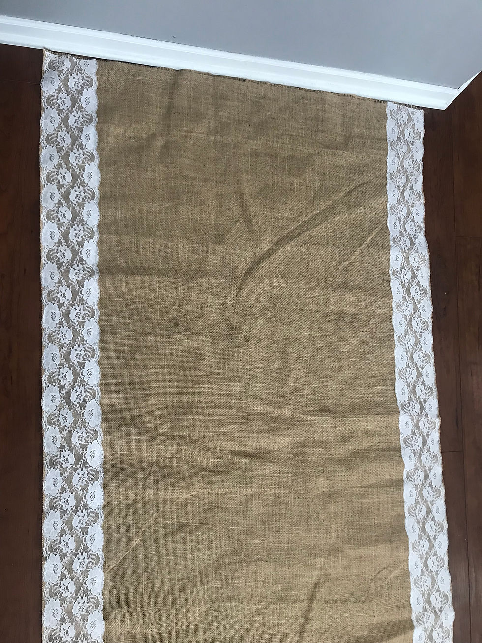 Thumbnail: Burlap Aisle Runner with Lace Trim