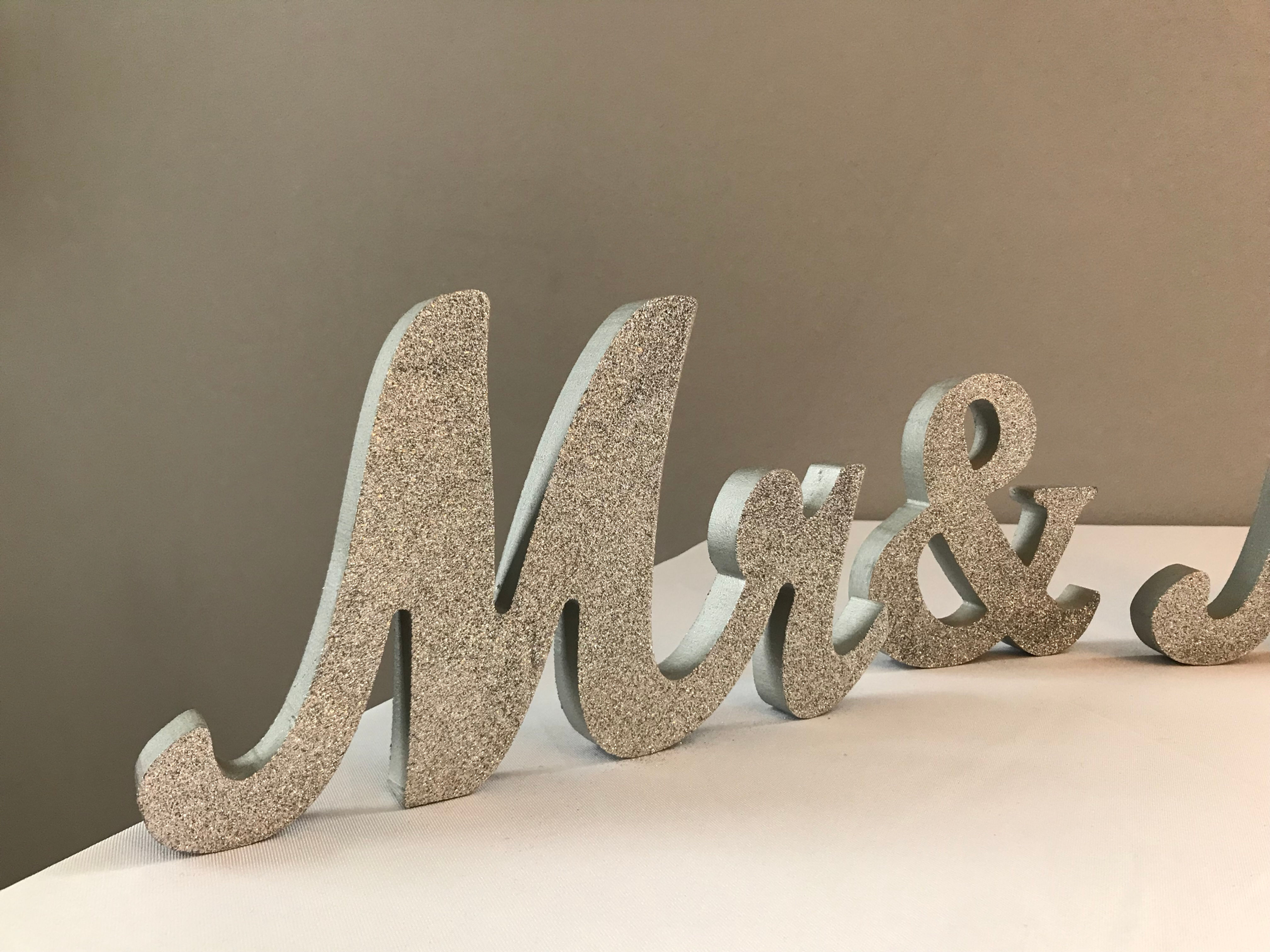 Silver Glitter Mr & Mrs Sign Set