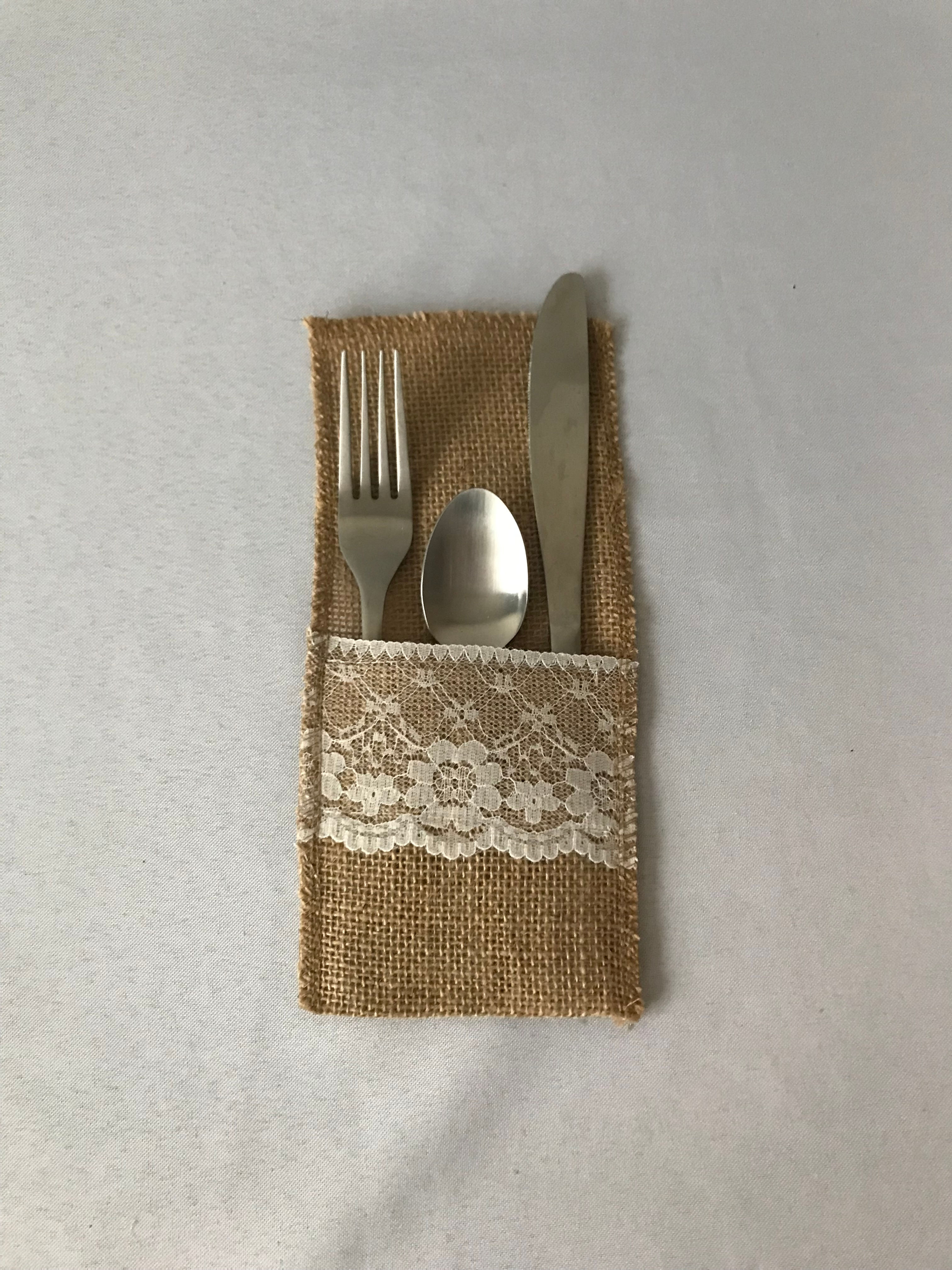 Burlap/Lace Silverware Holder