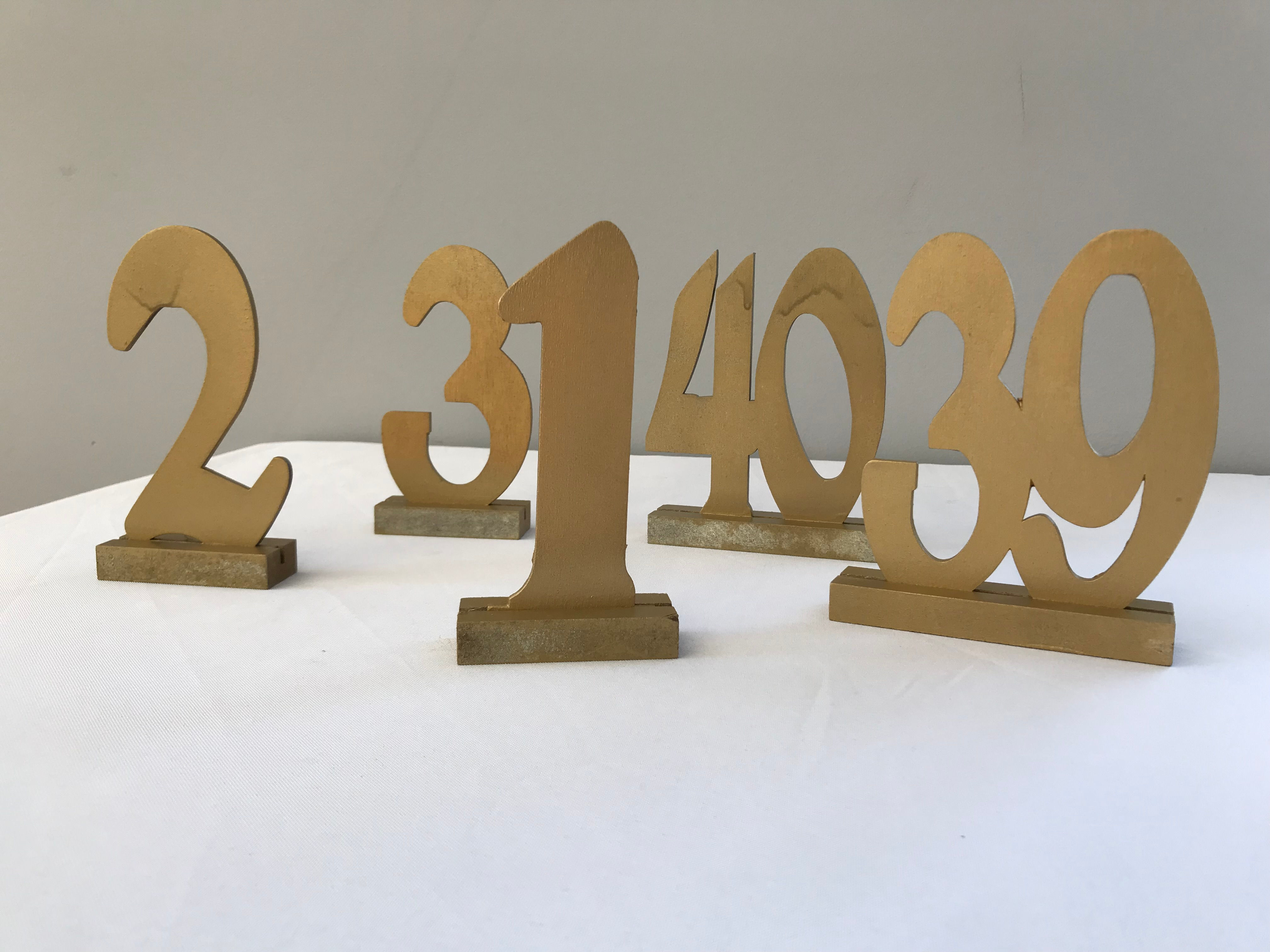 Gold Wood Table Number Set