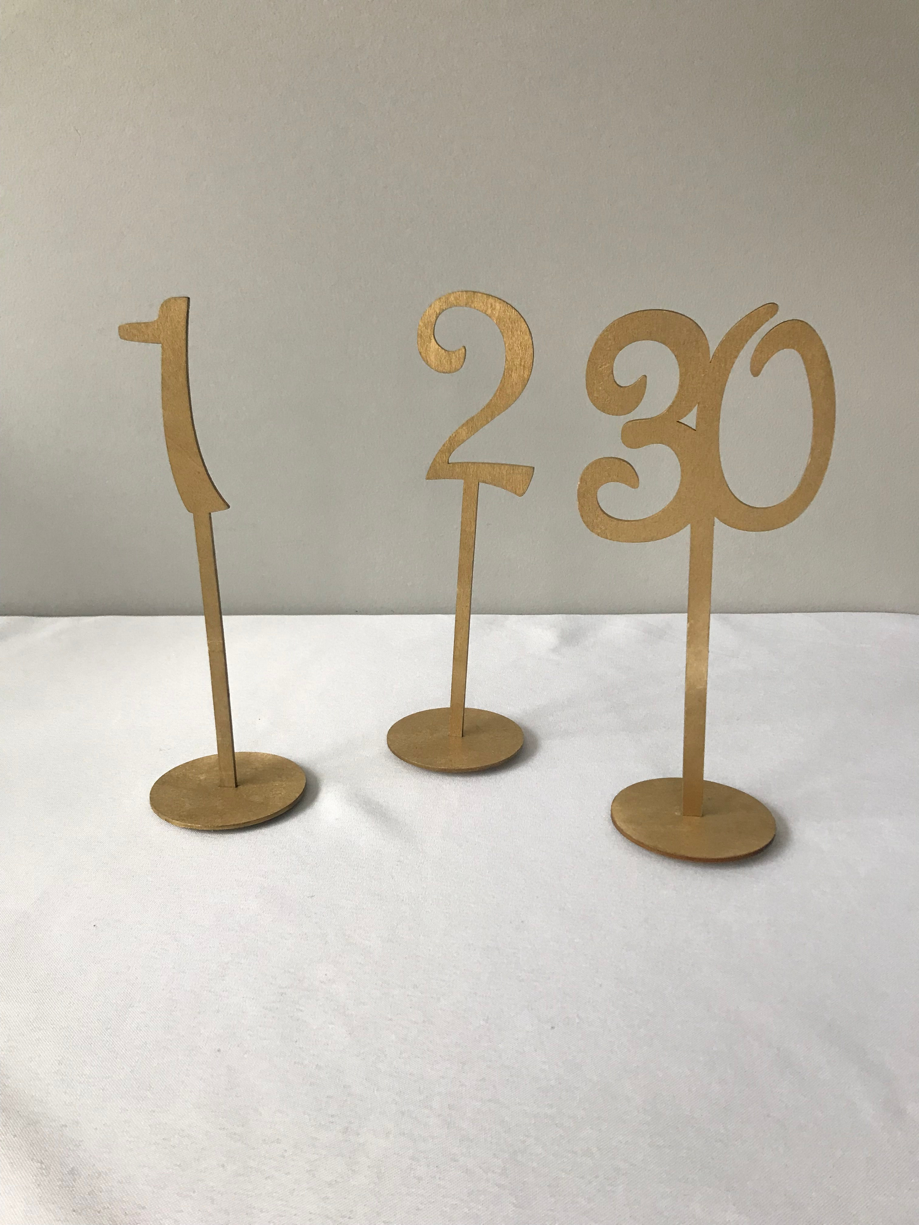 Gold Stand Wood Table Number Set