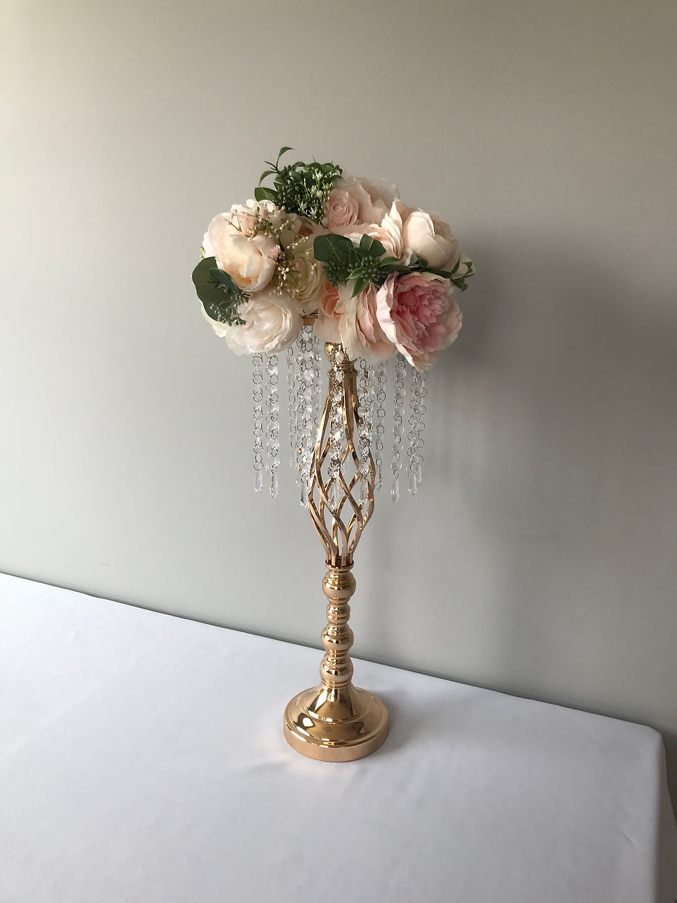 Thumbnail: Gold Flower Stand w/ hanging crystals
