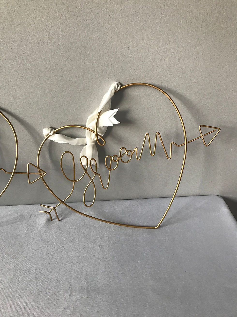 Thumbnail: Bride and Groom Wire Heart - Chair Signs