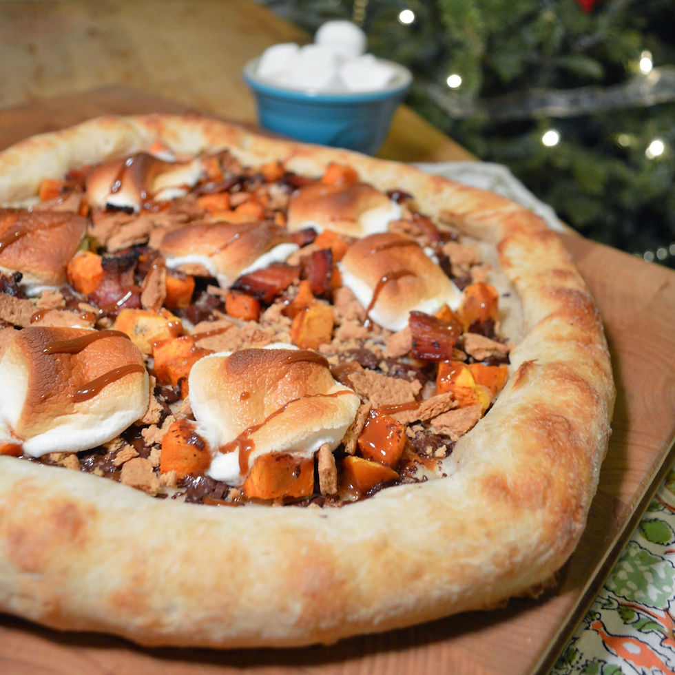 Salted caramel s'mores pizza