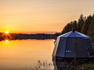 summer Sunset on lake in jokkmokk sweden