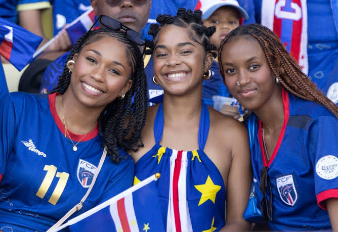 Close-up view of Cape Verde flag waving in the wind at a public viewing event