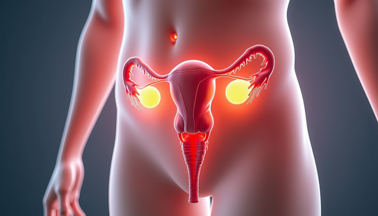 Eye-level view of human ovaries and adrenal glands illustration