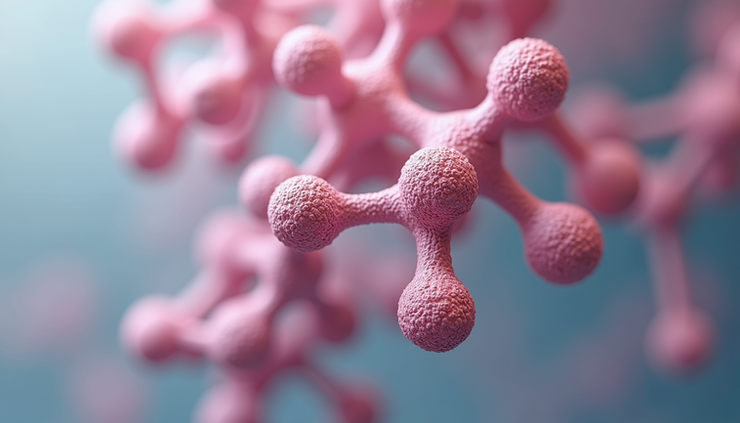 Close-up view of a molecular model of estrogen hormone