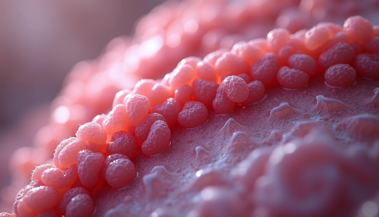 Close-up view of cholesterol molecules in a cell membrane